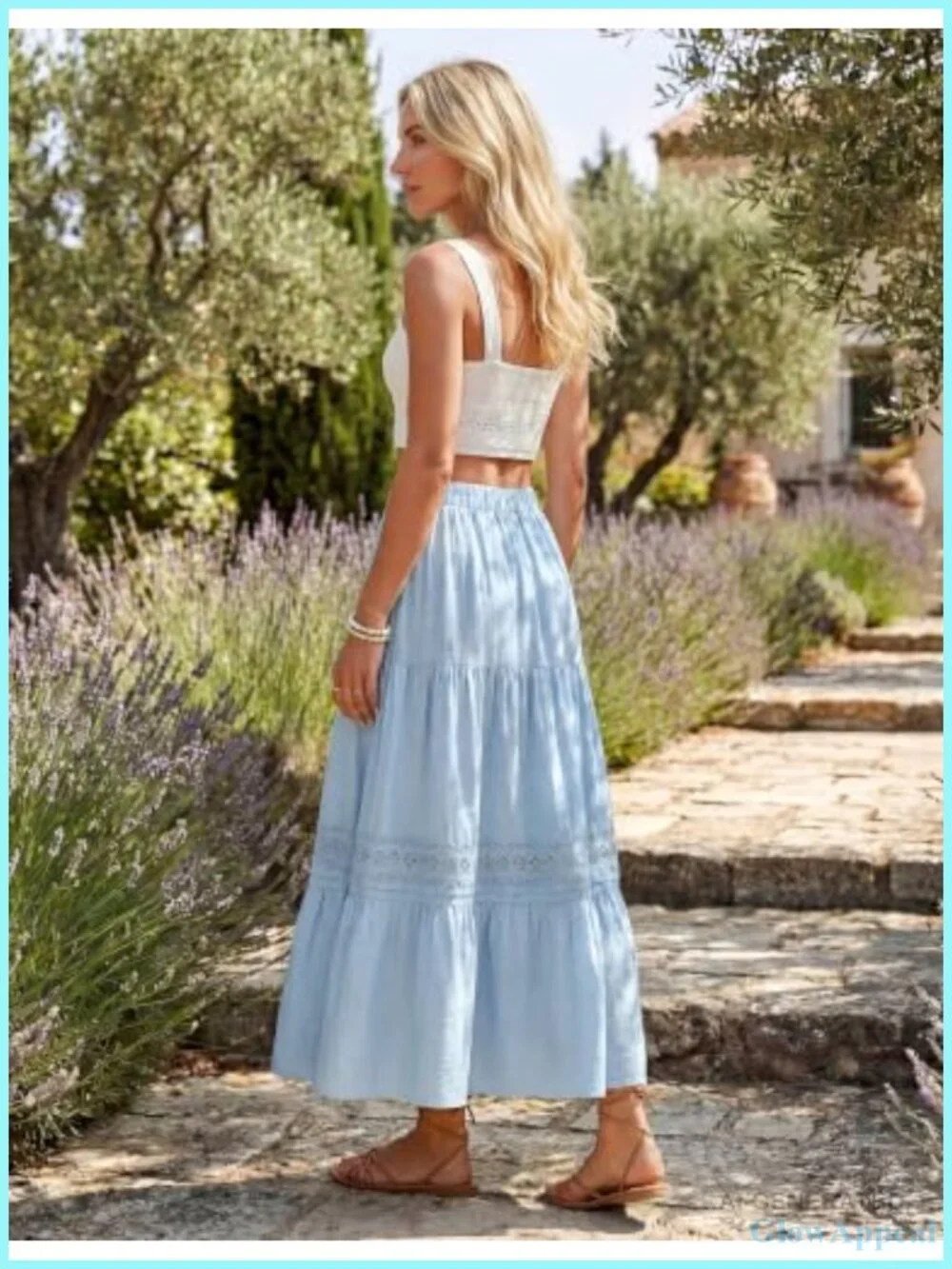 Women's A-Line Linen Maxi Skirt with Pockets, Elastic High Waist, Flowy Summer